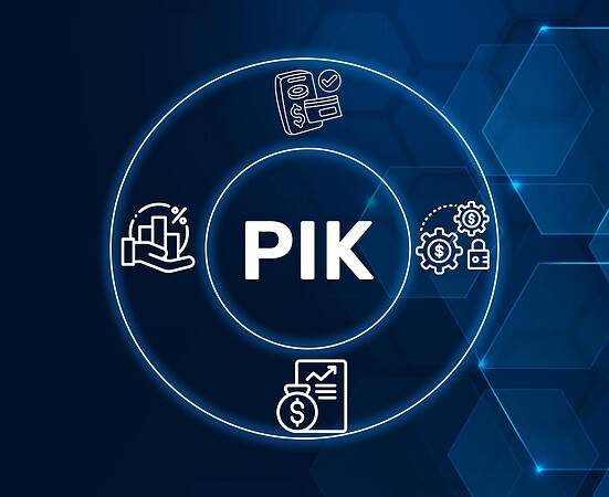 PIK Payment in Kind concept.A type of financing arrangement where interest or dividends are paid in the form of additional securities or assets, instead of cash
